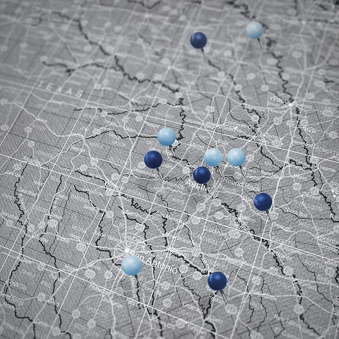 Conquest Maps Push Pin Texas Map Board - With Push Pins to Mark Texas Travel - Handmade in Ohio, USA - Design: Modern Slate