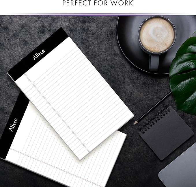 Alitte 5x8 Small Notebooks – 12 Pack Narrow Ruled, White Perforated Note Pads with 50 Sheets Per Notepad, (No Ink Bleeding) Ideal Legal Pads for Writing, Note Taking, Home, Office, School