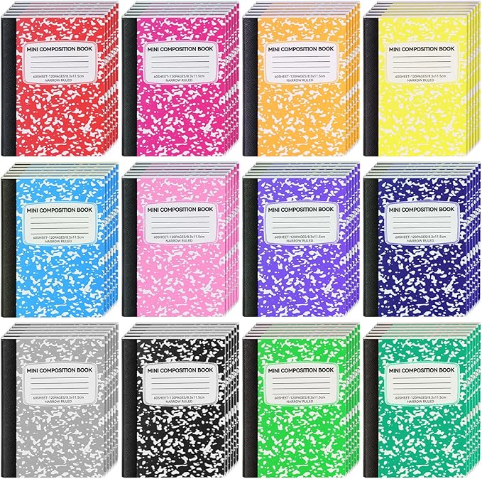 UZLU 72 Pack Mini Composition Notebooks Bulk College Ruled Half Composition Notebook Narrow Ruled Small Pocket Marble Journal 12 Color 4.5" x 3.25"-60 Sheets for Students Office School Supplies