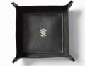 USA Handmade Premium Leather Valet Tray, Folds Flat! Dice Rolling Basket and Organizer with Brass Snaps - for Keys, Jewelry, Coin, EDC, Watch Storage Caddy - Black Medium