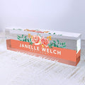 Artblox Office Desk Name Plate Personalized | Custom Name Plates for Desks | Orange Roses Design On Clear Acrylic Glass | Cute Office Desk Accessories Customized Gifts - (8" x 2.5").