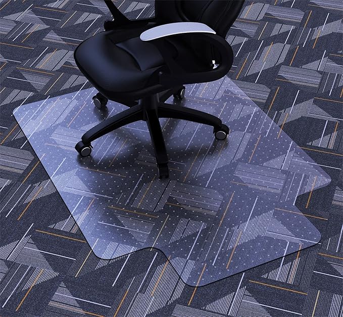 Amyracel Clear Chair Mat for Low Pile Carpet, 53'' x 45'' Thick Computer Desk Chair Mat for Carpeted Floors, Easy Glide Plastic Floor Mat for Office Chair on Carpet Protection (45'' x 53'' with Lip)