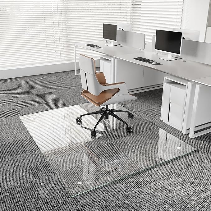 Koonmi Chair Mat for Carpet, Tempered Glass 54"x72" Office Chair Mat, Glass Floor Mat Protector with Rounded and Polished Edges,Ideal for Hardwood Floor, Carpet, Office, Desk, Rolling Chair