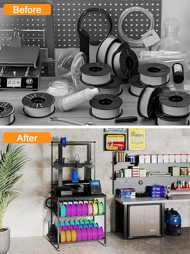 3D Printer Stand with Filaments Storage Rack Rolling 3D Printer Table with Wheels 3D Printing Stand Workbench Holder for PLA/ABS/PETG/TPU for Studio,Office, Garage, Workshop
