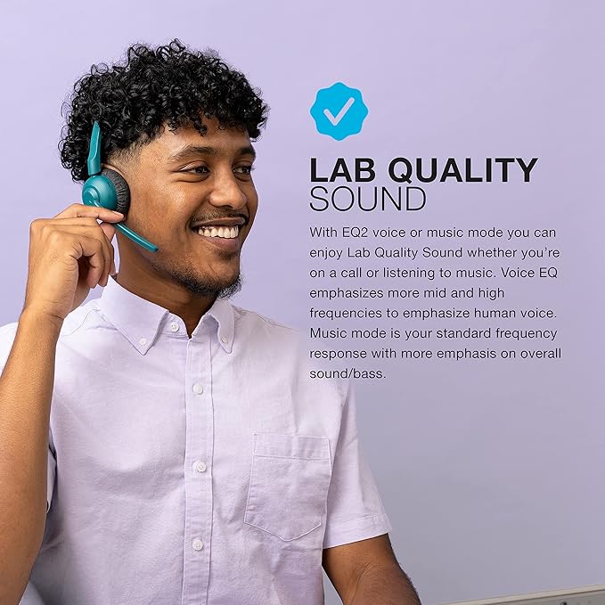 JLab Go Work Pop On-Ear Wireless Headset, Teal, 50+ Hours Playtime, Bluetooth Multipoint, Rotating Boom Mic, Noise Canceling MEMS Microphone, Light-Weight and Portable, for PC/Mac or Mobile