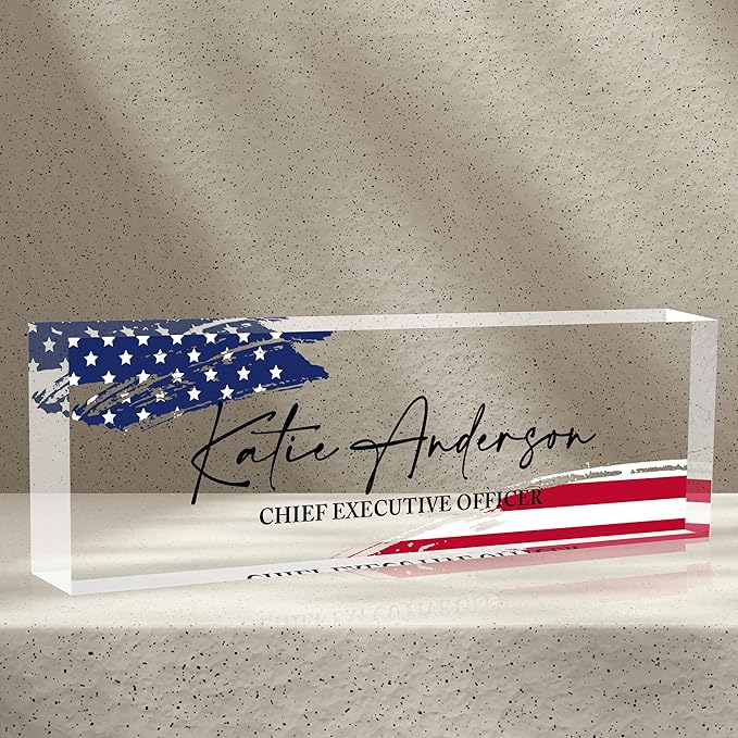 Name Plate for Desk-Personalized Name Plates for Desk-Name Plate Personalized for Office-Gifts for Teacher Boss Employee Appreciation Office Desk Decor (US Flag 5)