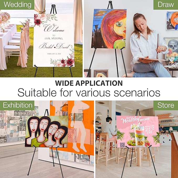 63" Easel Stand for Wedding Sign Poster Display Easel Floor Adjustable Metal Black Art Easel Instant Folding Tripod Easel for Painting Canvas Wedding Welcome Sign Stand, 1Pack