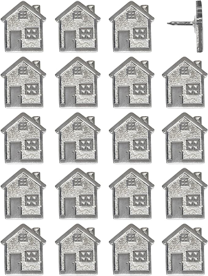 Big House Push Pins - Silver Metal Home Pins - for Cork Board, Maps, or Lapel Pin Use - Designed in USA - Set of 20