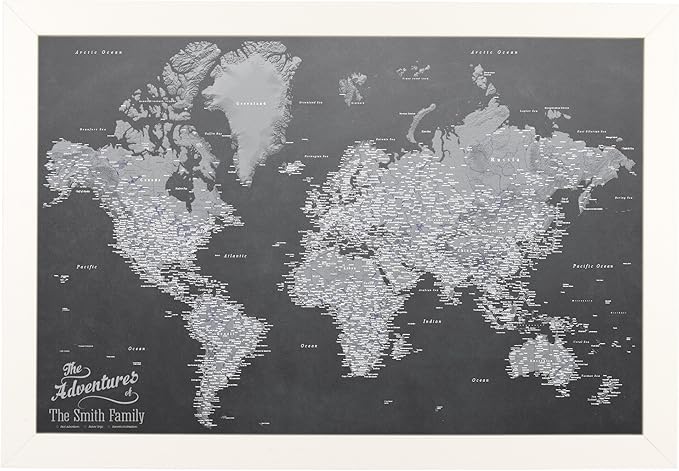Canvas - Personalized Stormy Dreams World Push Pin Travel Map with Textured White Frame