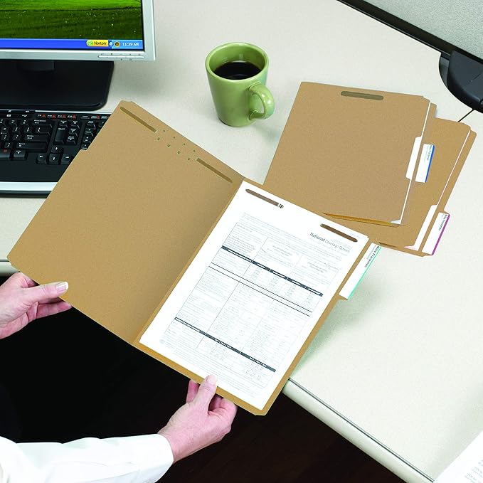 Smead Fastener File Folder, 2 Fasteners, Reinforced 1/3-Cut Tab, Letter Size, Kraft, 21 per Box (14839)