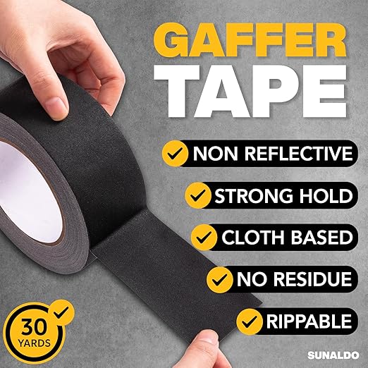 Gaffers Tape (2" x 30 Yards) Strong Hold, Easy to Rip, Residue-Free Professional Grade Floor Tape for Electrical Cords, Matte Finish Non Reflective, Weather Resistant (1 Pack, Black)