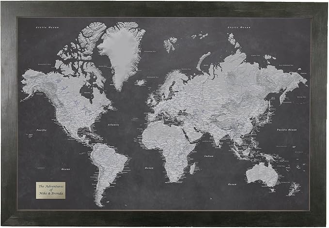 Personalized Stormy Dreams World Travel Map with Rustic Black Frame