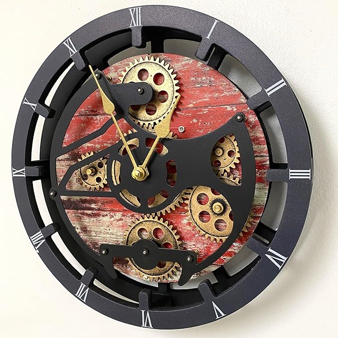 The Gears Clock Desk Clock 10 inches with Real Moving Gears Convertible into Wall Clock (Red Lava)