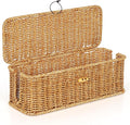 Cable Management Box, Handwoven Faux Rattan Cord Organizer Box with Lid, 2 Open Slots Cable Organizer Box, Decorative Cord Hider Box for Tv Computer USB Hub & Power Strip Holder Box