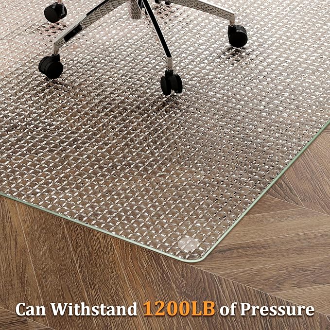 GLSLAND 46"x55" Tempered Glass Chair Mat – Checkered Patterned Heavy Duty Floor Mats Protector for Hardwood Floors & Carpet, Decorative Home and Office Desk