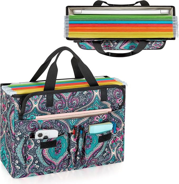 LoDrid Portable File Box with Handle, Foldable Bag for Legal Size File Folder, Separated Storage Laptop Layer (up to 15.6 Inch), Totem, Bag Only(Patent Design)