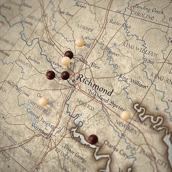 Push Pin Virginia Map Board - With Push Pins to Mark Virginia Travels - Handmade in Ohio, USA - Design: Rustic Vintage