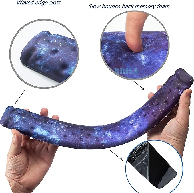 BRILA Keyboard Wrist Rest Support Cushion Pad for Computer, Laptop, Office Work, PC Gaming - Memory Foam Gel with Massage Holes Design - Non-Slip Easy Typing Wrist Pain Relief (Nebula)