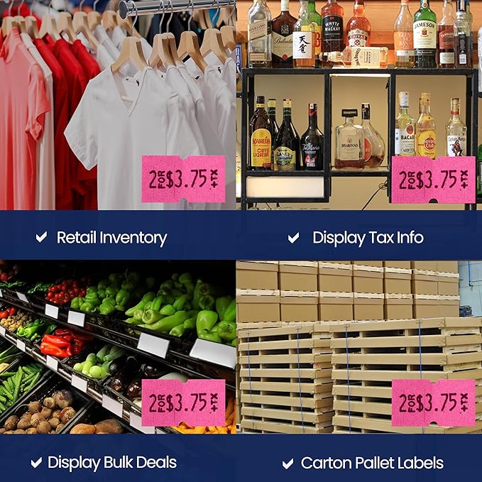 Perco 1 Line Fluorescent Pink Labels - Case of 30 Sleeves, 240,000 Blank Pricing Labels for Perco Lite, X, Plus and Pro 1 Line Price and Date Guns