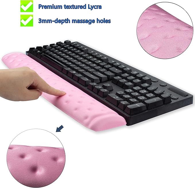 BRILA Ergonomic Memory Foam Keyboard Wrist Rest Support Pad Cushion for Computer, Laptop, Office Work, PC Gaming - Massage Holes Design - Cozy Typing Wrist Pain Relief (Pink)
