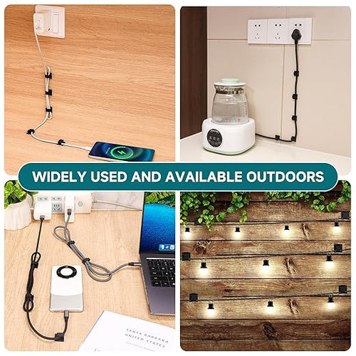 63pcs Black Cable Management,Adhesive Cable Clips,Cord Organizer ID 032" X0.2",Cord Clips for Wires on Wall,Under Desk,Nightstand,PC,TV,Outdoor Lights Strip,Plant Clips for Climbing Plants