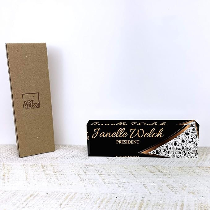 Artblox Office Desk Name Plate Personalized | Custom Name Plates for Desks | Abstract Flower Design On Clear Acrylic Glass | Office Desk Decor - (8" x 2.5")