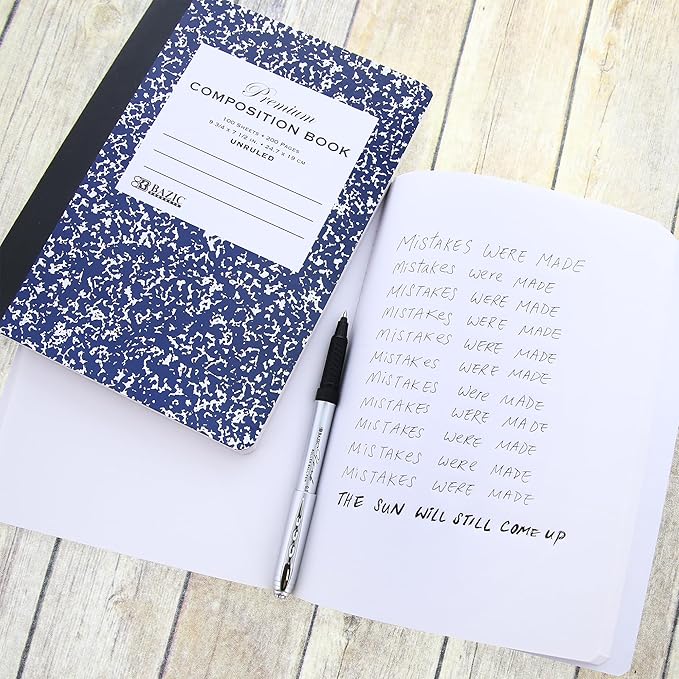 BAZIC Products Composition Book Blue Marble Unruled Ruled 100 Sheet Notebook, Blank Page Journal Comp Notebooks for School, 48-Pack