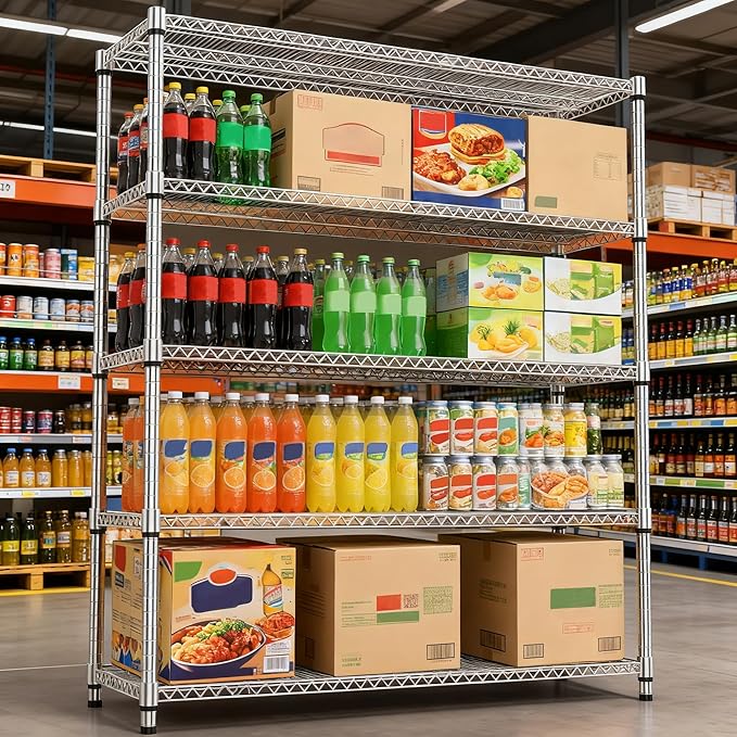 5 Tiers Shelf 3300 lbs Steel Storage Shelving Utility Shelving Unit Steel Organizer Wire Rack for Home,Kitchen,Office,Garage Chrome 17.7" D x 47.2" W x 70.3" H