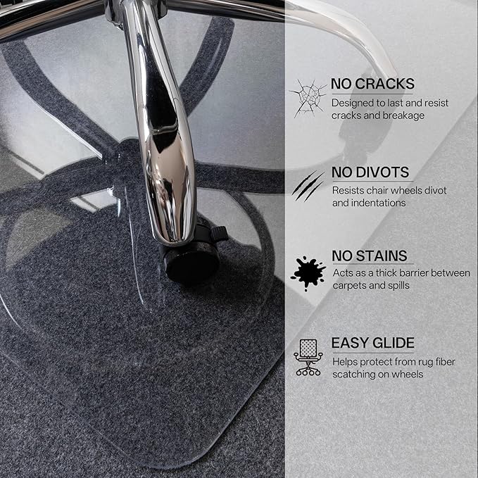 HOMEK Office Chair Mat for Medium Pile Carpets, 36" x 48" Delivered Flat Desk Floor Mat for Carpeted Floors - Easy Chair Rolling, Heavy Duty Studded Computer Chair Mat for Carpet