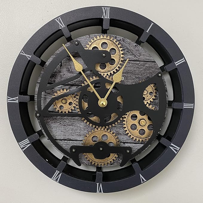 ImprovingLife The Gears Clock Desk Clock 10 inches with Real Moving Gears Convertible into Wall Clock (Carbon Grey)