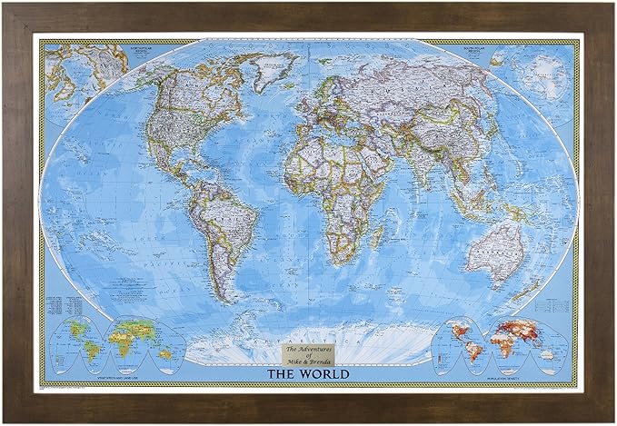 Personalized Classic World Push Pin Travel, Rustic Brown with 150 Pins - 27.5 inches x 3 9.5 inches - Made in USA