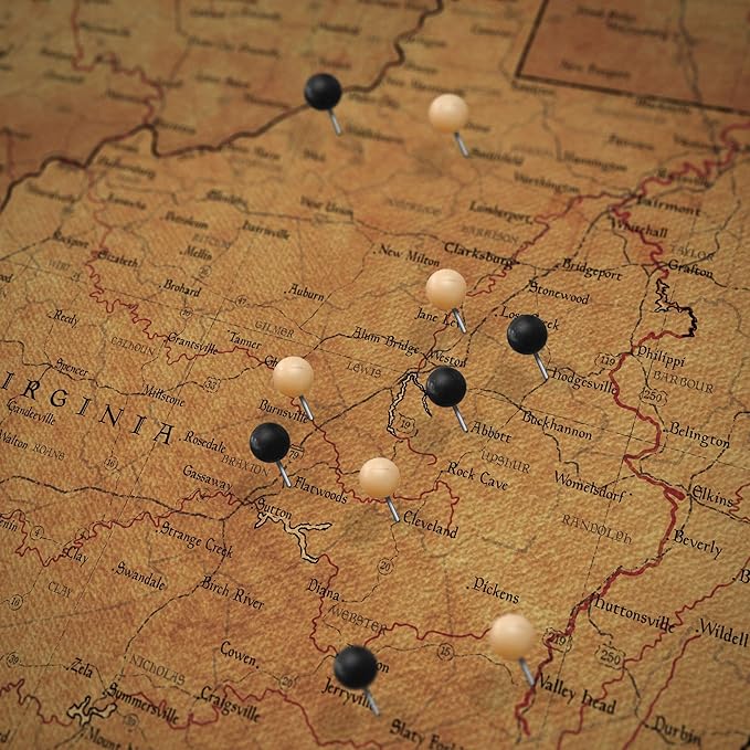 Conquest Maps Push Pin West Virginia Map Board - With Push Pins to Mark West Virginia Travel - Handmade in Ohio, USA - Design: Golden Aged