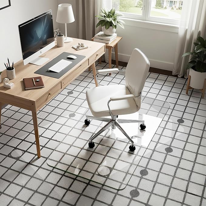 Homsion 28"x48" Tempered Glass Office Chair Mat for Carpet & Hardwood Floor, 1/6" Thick Clear Floor Protector Desk Chair Mat with Rounded and Polished Edges