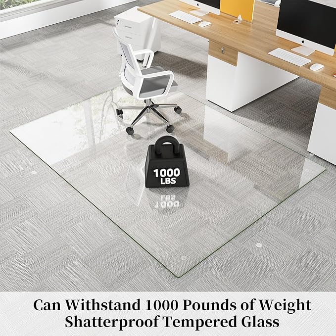 FlyEcho Glass Chair Mat 60" x 80" Heavy Duty Tempered Glass Mat, Office Glass Floor Mat with Polished Edge and Round Corner for Smooth Glide, Carpet Hardwood Floor Protector