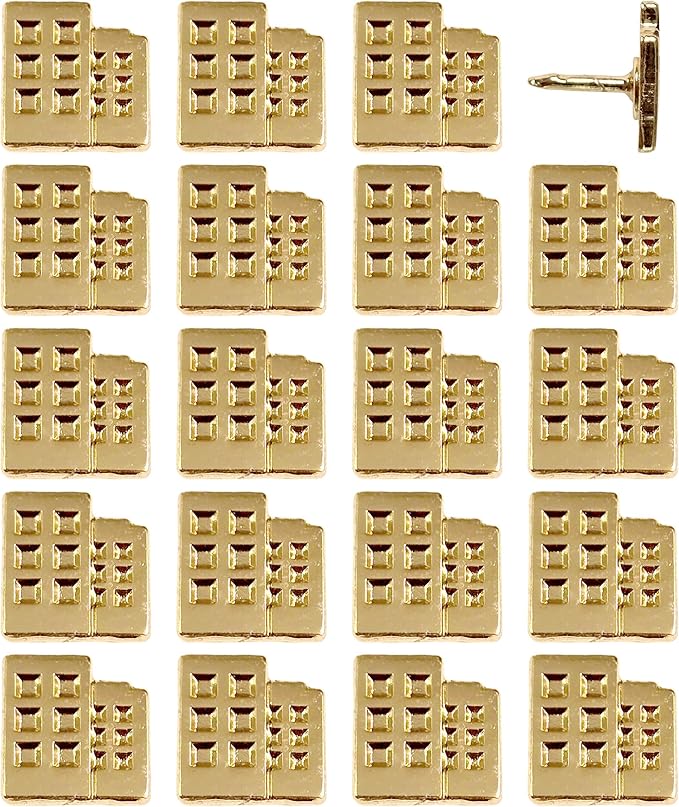 Building Push Pins - Gold Metal Building Pins - for Cork Board, Maps, or Lapel Pin Use - Designed in USA - Set of 20