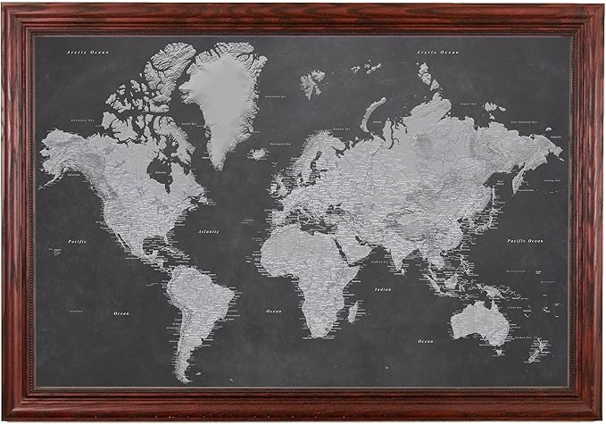 Push Pin Travel Maps - Stormy Dreams World - Solid Wood Cherry Framed Pin Map for Tracking Your Travels - 27.5" x 39.5" - 8 Handcrafted Frame Options - Made in USA - Ideal for Any Traveler