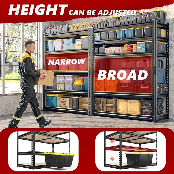 REIBII 2020LBS Garage Shelving Heavy Duty 5 Tier Storage Shelves Adjustable Garage Shelves, Utility Rack Shelf, Shelving Units for Storage Warehouse Pantry Closet, 35.5" W x 11.9" D x 72" H, 2 Pack