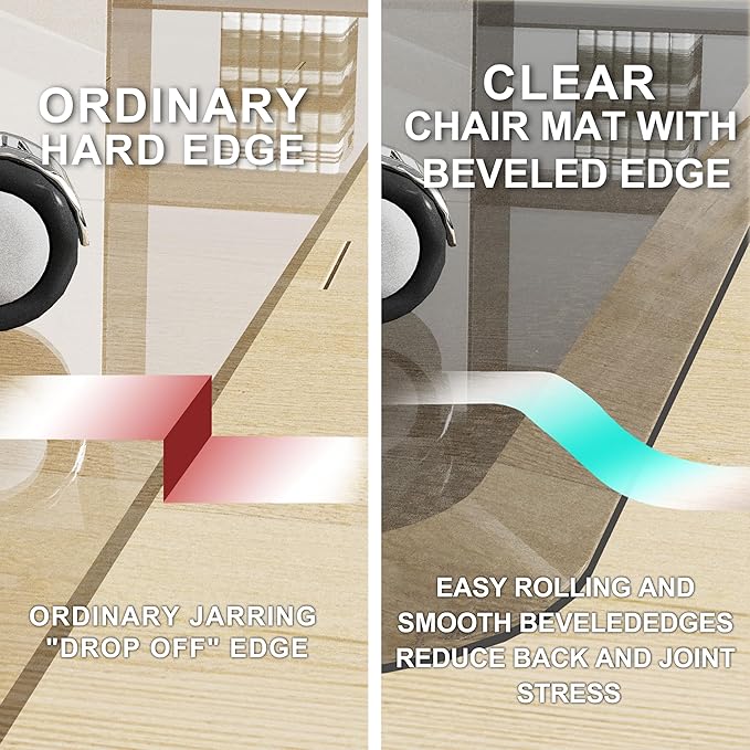 MESAILUP Beveled Edge Irregular Office Chair Mat for Carpet or Hardwood Floor Crystal Grey 36" x 48" for a Smooth Glide and Easy Roll On/Off, Heavy Duty and Non-Slip Floor Chair Mat