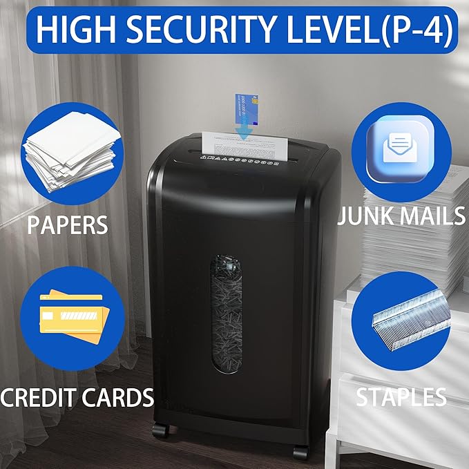 Paper Shredder,18-Sheet Cross Cut, 8 Gallon Pull Out Bin, P-4 Security Level, Shred Paper and Credit Card and Durable&Fast for Home Office