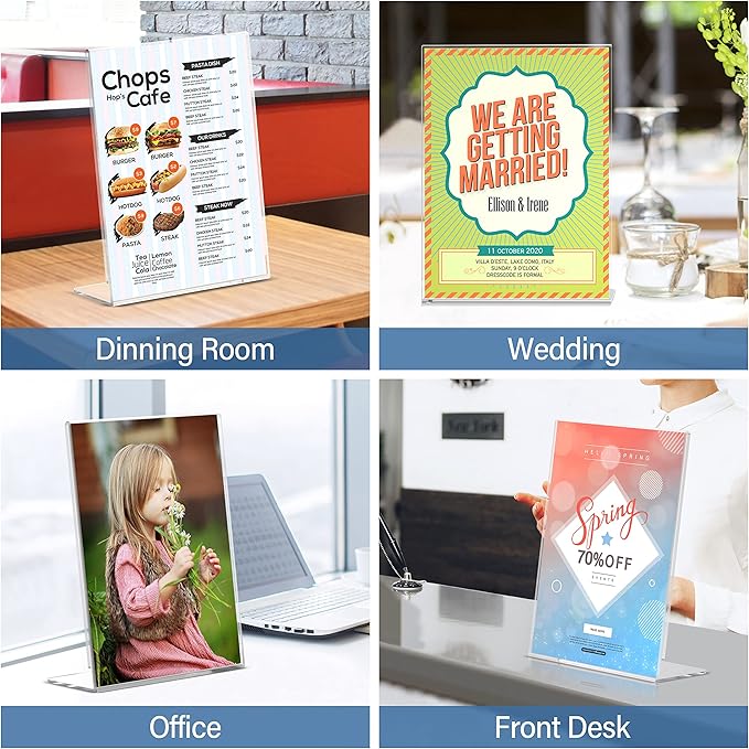 Relx Acrylic Sign Holder 8.5 x 11, Slant Back Display Stand, Clear Frames Plastic Sign Holder for Store, Restaurant (24 Pack)
