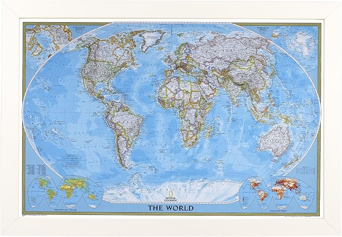 Push Pin Travels - Classic World, Textured White with 150 Pins for Tracking Your Travels - 27.5" x 39.5" - 8 Handcrafted Options - Made in USA - Ideal for Any Traveler