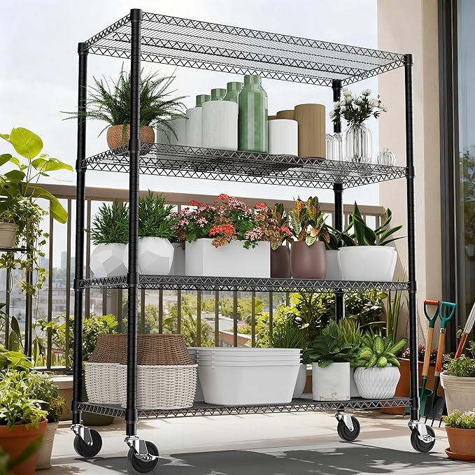 4 Tiers Shelf 2640 lbs Steel Storage Shelving Utility Shelving Unit Steel Organizer Wire Rack for Home,Kitchen,Office,Garage Black 23.6" D x 53.1" W x 73.6" H