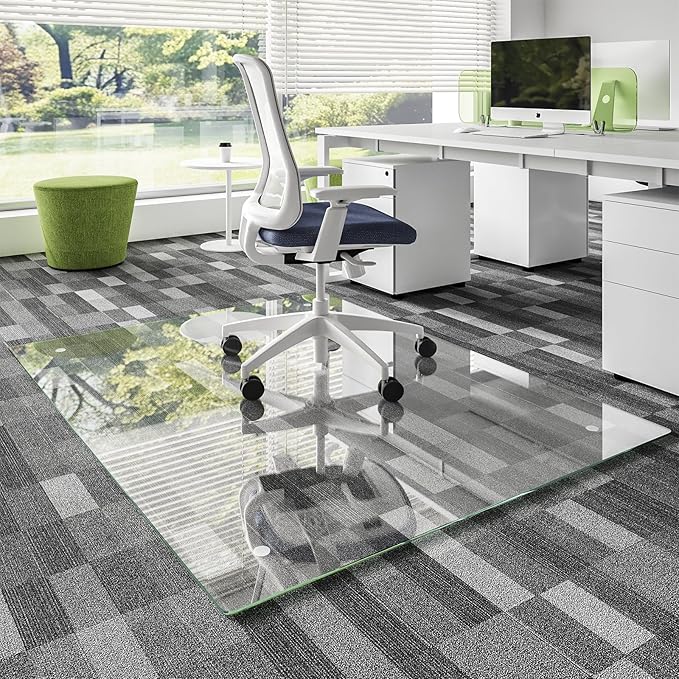 Koonmi Chair Mat for Carpet, Tempered Glass 46"x60" Office Chair Mat, Glass Chair Mats Protector with Rounded and Polished Edges,Ideal for Hardwood Floor, Carpet, Office, Desk, Rolling Chair