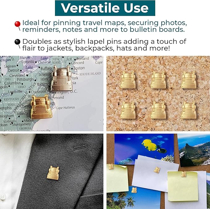 Semi-Truck Push Pins - for Cork Board, Maps, or Lapel Pin Use - Designed in USA - Gold Metal Semi-Truck Pins - Set of 20