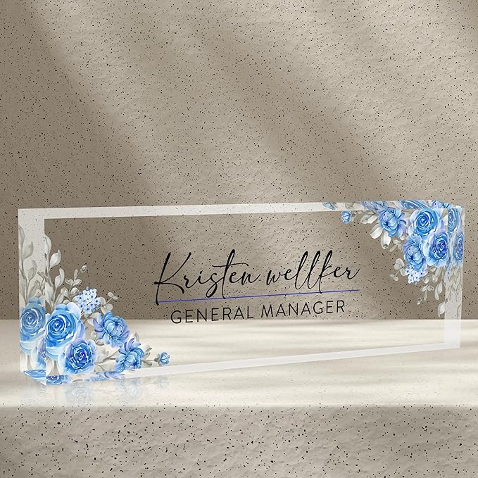 Personalized Name Plates - Office Desk Decor & Gifts (Blue Daisy)