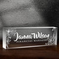 Name Plate for Desk, Premium Clear Plates Engraved Acrylic Desk Name Plate, Desk Name Plate Personalized, Custom Office Decor for Women or Men Coworkers, Boss, Employee, Teacher (Engraved 1)
