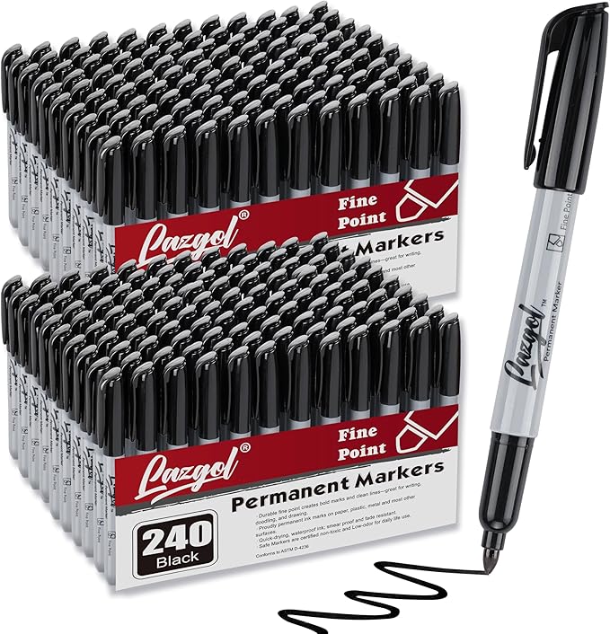 LAZGOL Permanent Markers Bulk, 240 Pack Fine Tip Black Permanent Markers, Waterproof Markers, Premium Smear Proof Pens, Quick Drying, Office Supplies for School, Office, Home
