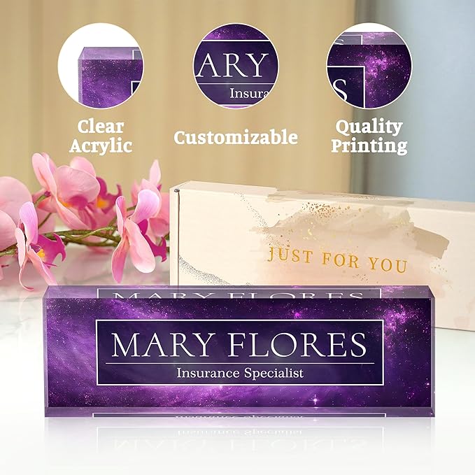 Custom Name Plate for Desk, Desk Name Plate Personalized Acrylic Office Desk Decor for Women and Men, Employee Appreciation Gifts Office Gifts for Boss, Manager, Teacher, Nurse