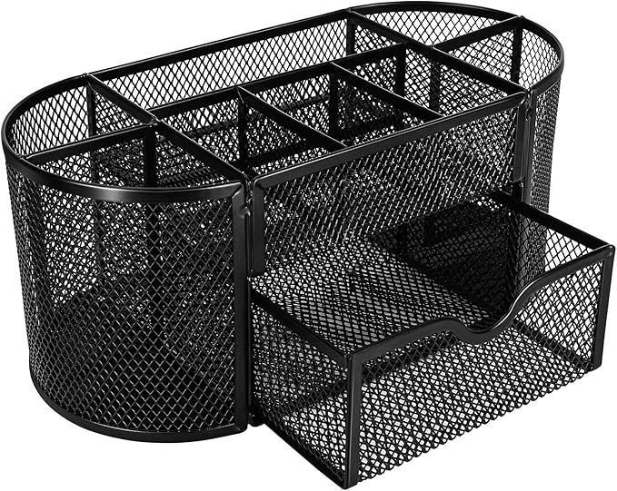 Amazon Basics Pen Holder and Desk Organizer, Office Caddy Storage, Black, ‎9.25" x 4.53" x 3.94"