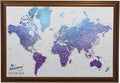 Canvas - Personalized Vibrant Violet World Push Pin Travel Map with Brown Frame